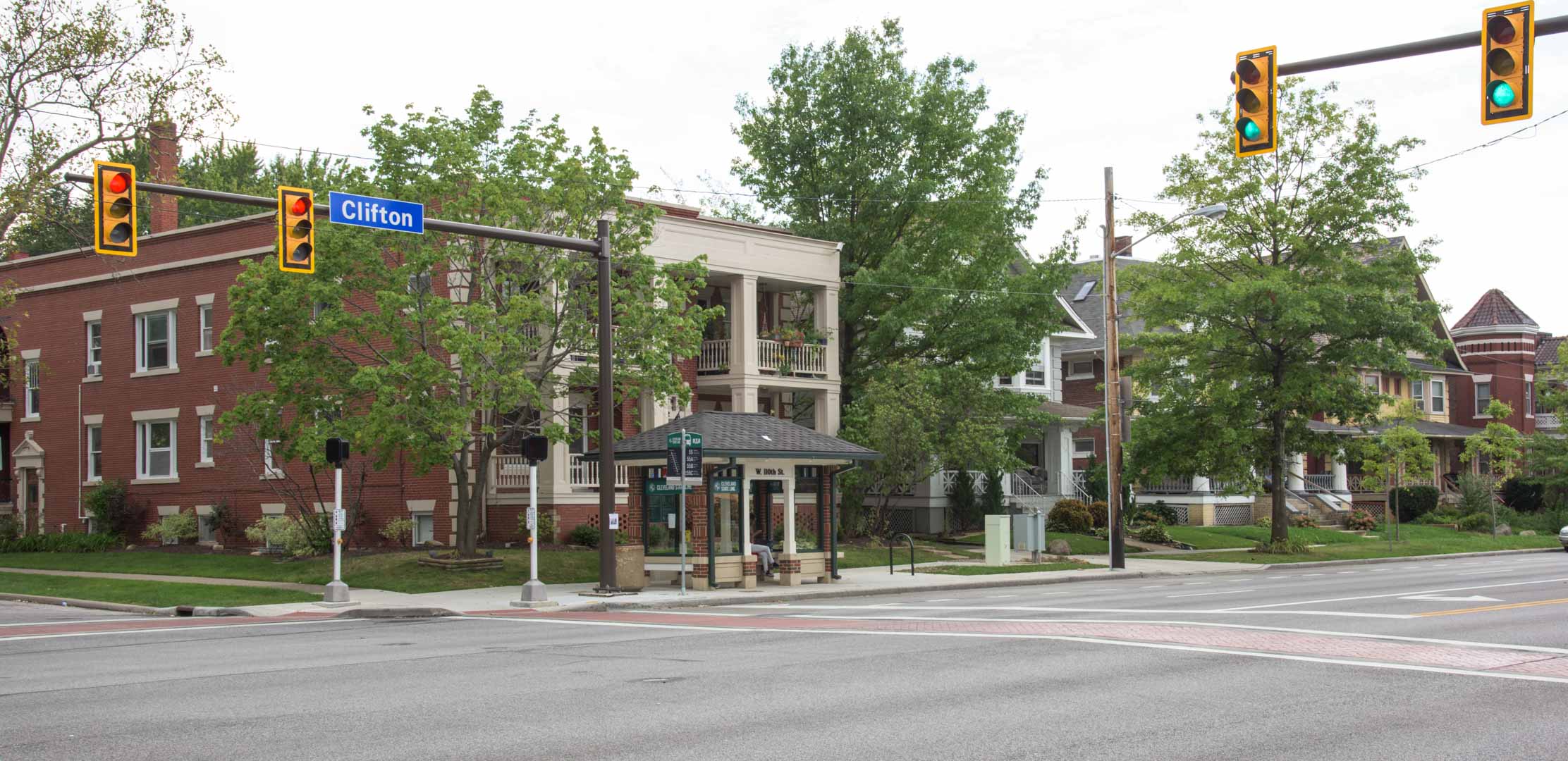 Bus stop at the corner of West 110th and Clifton Boulevard