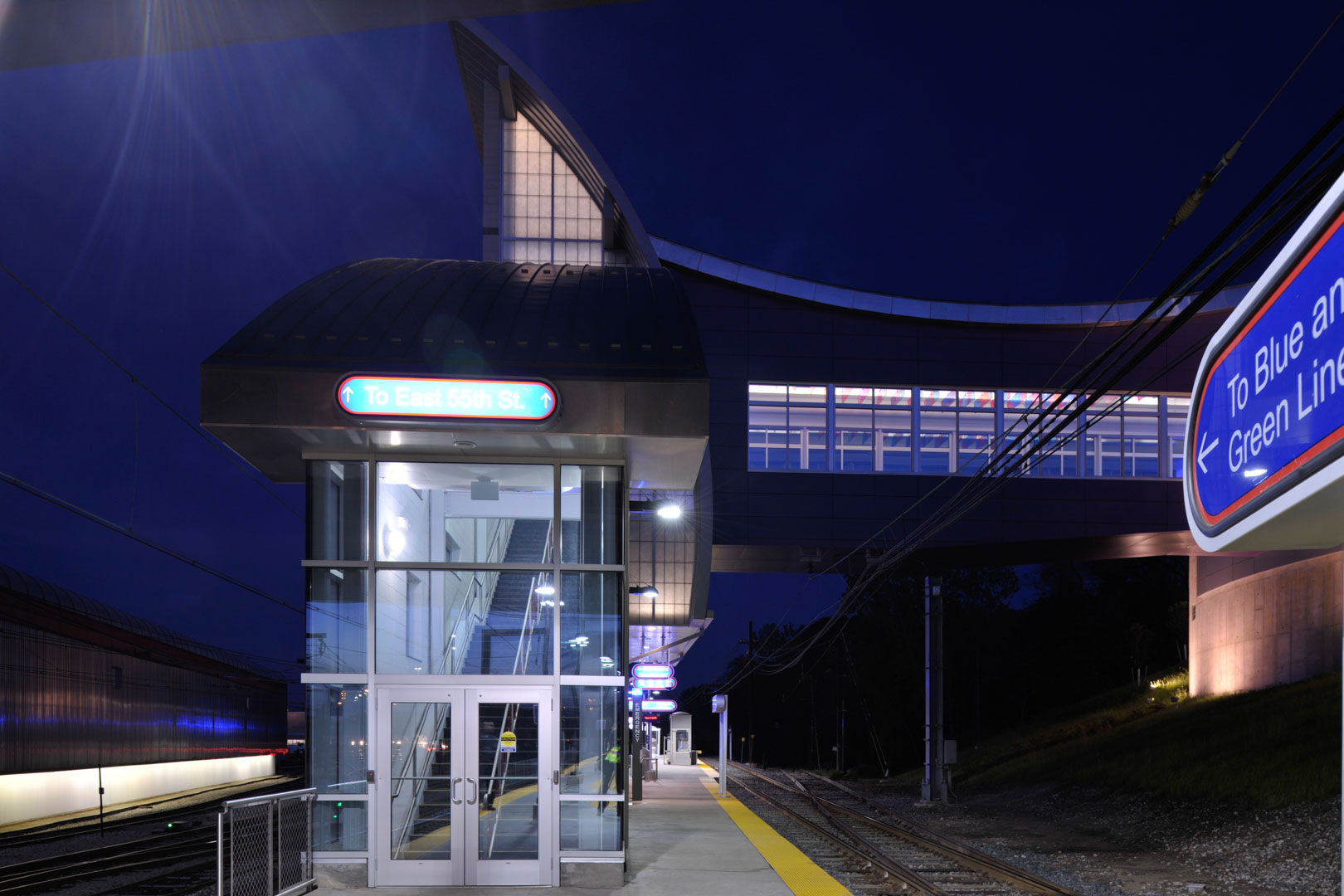 Pedestrian bridge at night