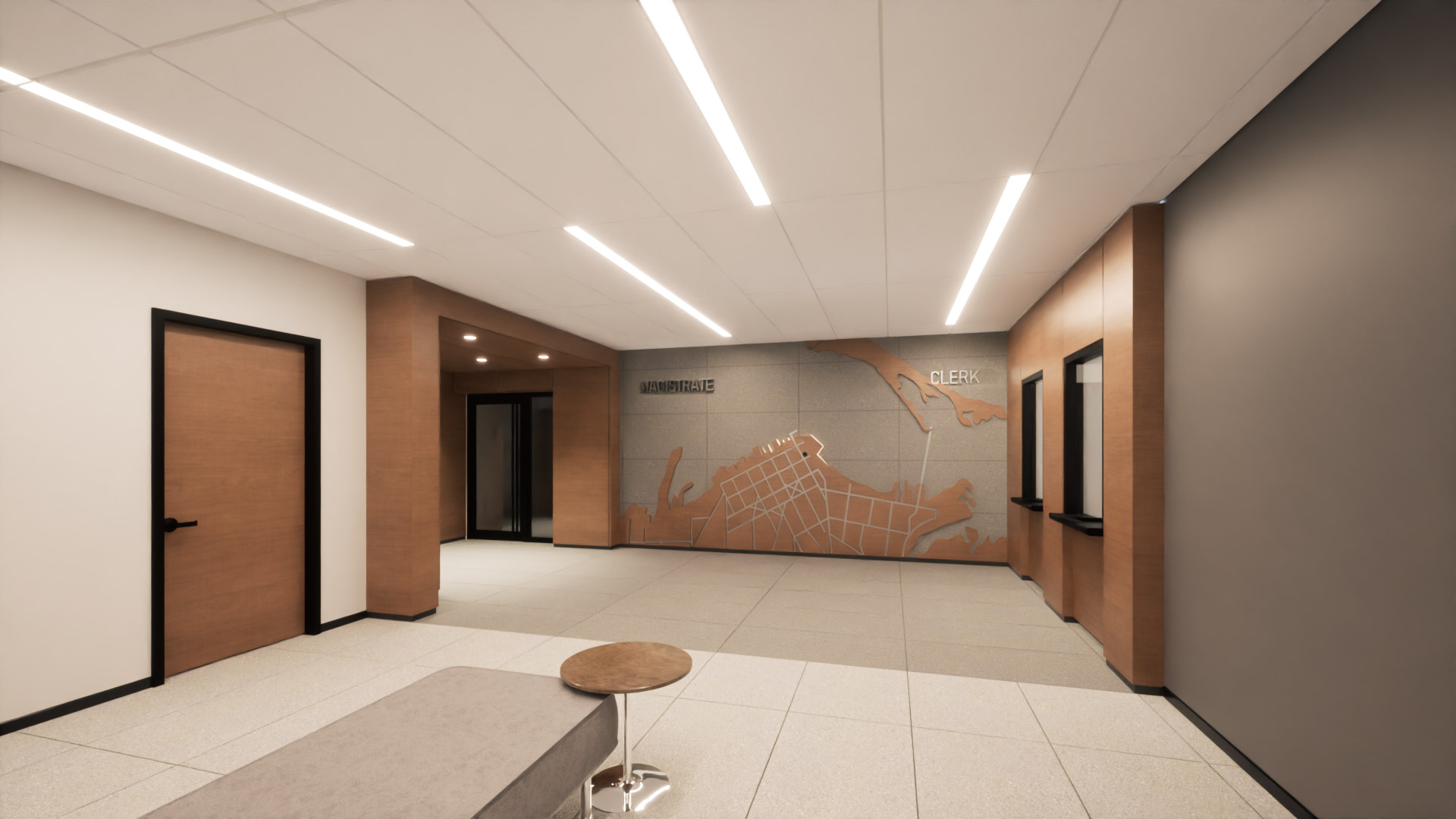 Interior rendering of justice center lobby