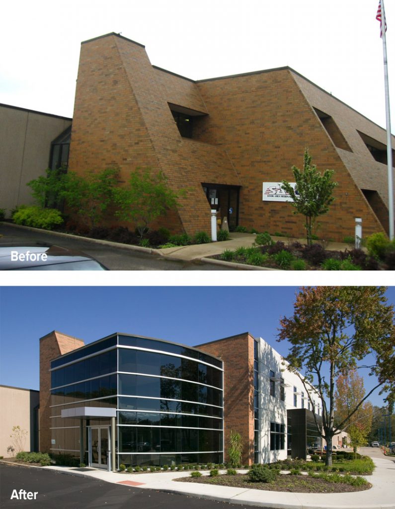 Exterior views before and after expansion
