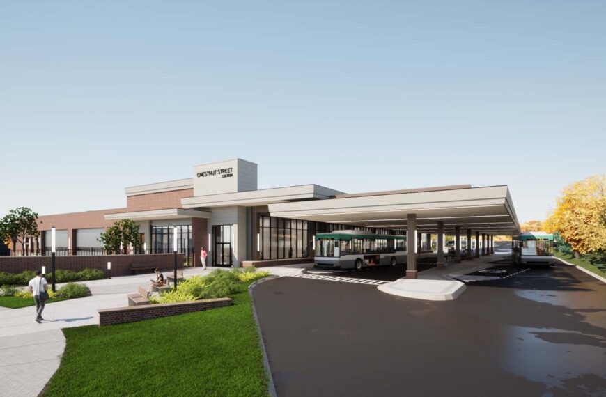 Exterior rendering of portico and main entrance