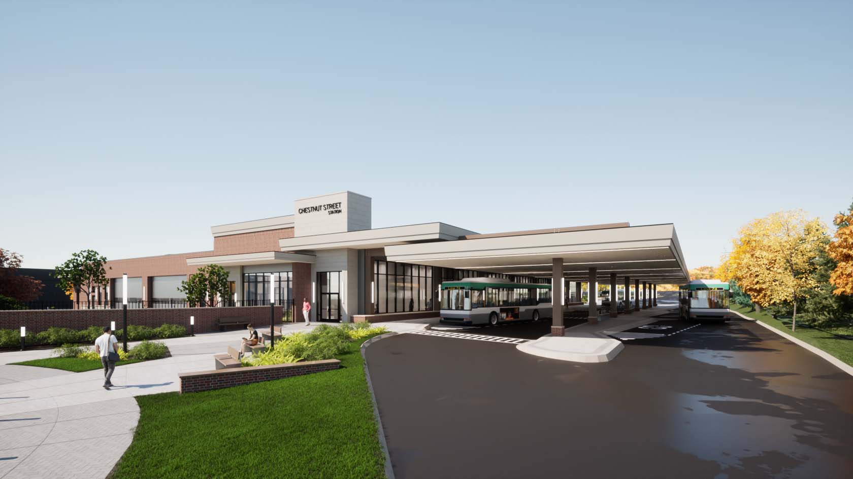 Exterior rendering of portico and main entrance