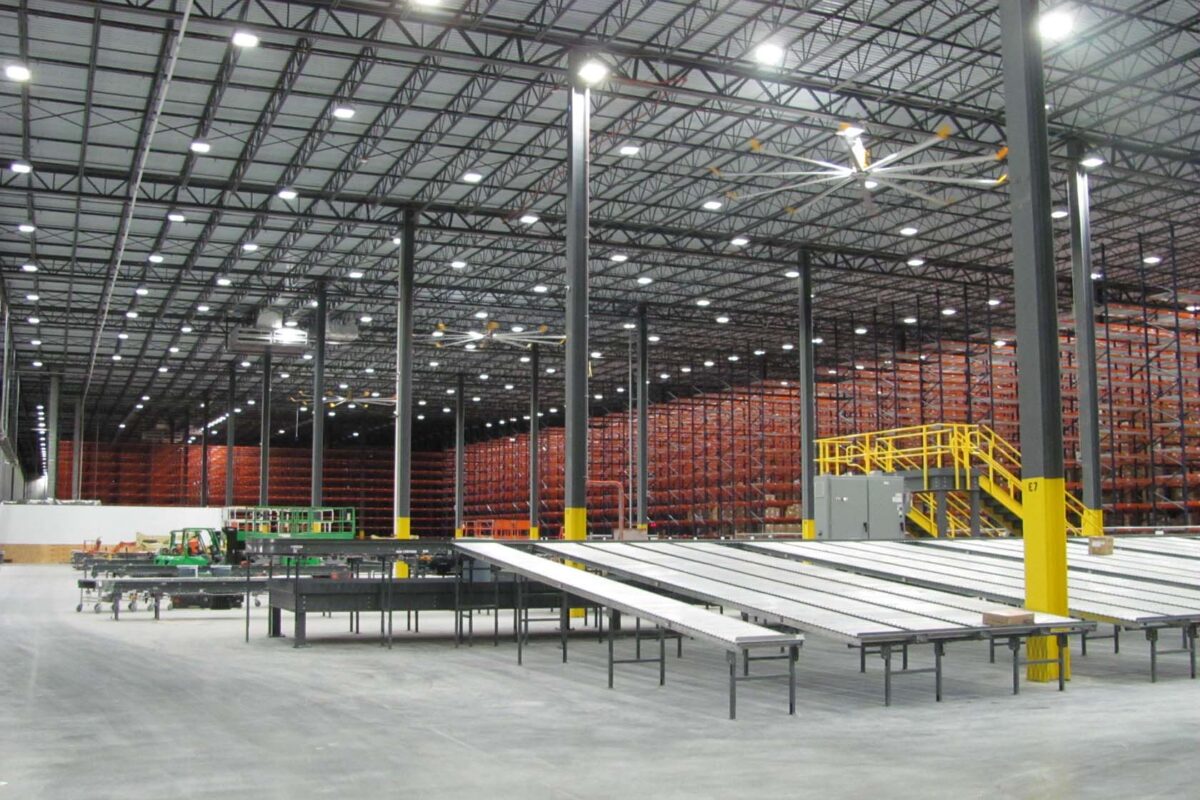 Distribution center interior with equipment