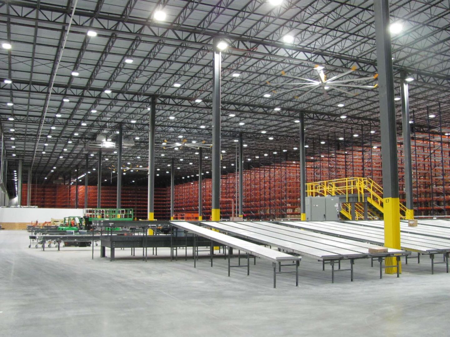 Distribution center interior with equipment