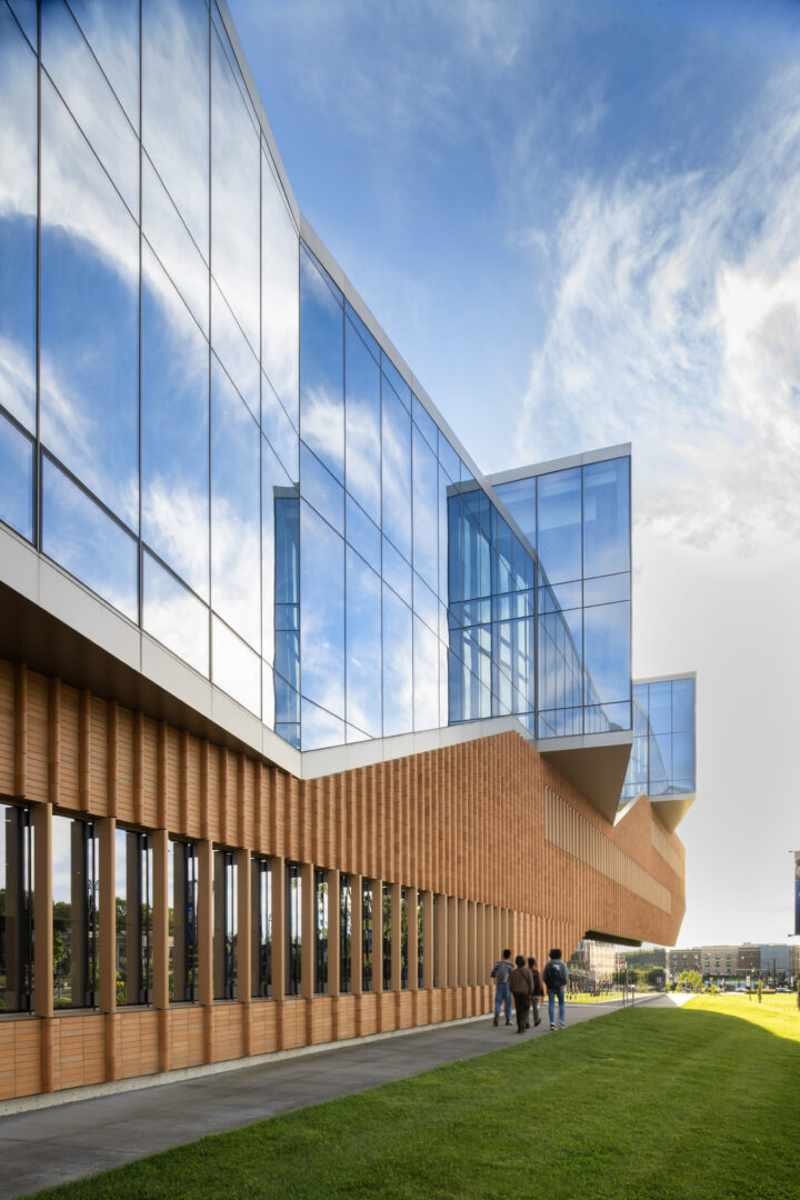 exterior detail with reflection of sky in window