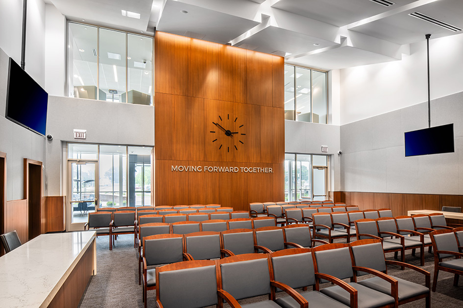 council chamber with wall clock